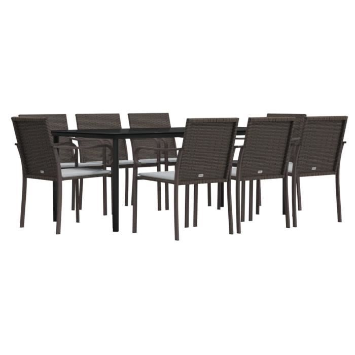 VidaXL Ensemble à manger de jardin 9 pcs coussins résine tressée acier 3186966