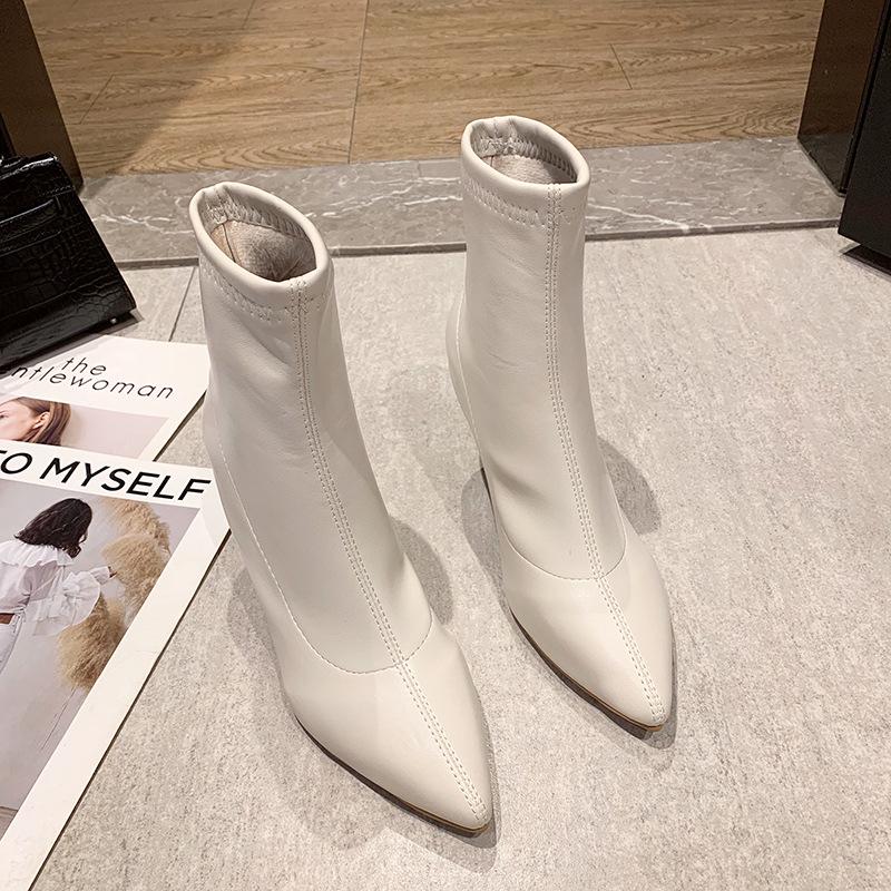 Temperament short tube thin heel elastic thin boots simple women's boots versatile high heel short boots women's autumn new pointed head