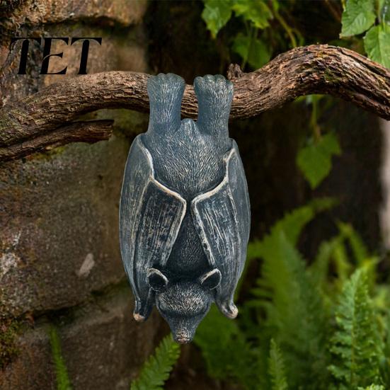 Festive Holiday Decor Halloween Bat Figurine, Resin Hanging Sculpture, Gothic Upside Distressed Retro Down Statue for Outdoor Garden Tree Yard Spooky