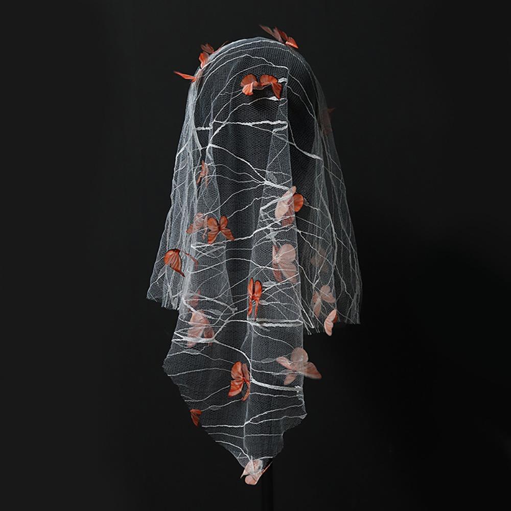 

Short White Bridal Tulle Lace Butterfly Veil with Headband Retro Black Bridal Veil Wedding Photos Style D