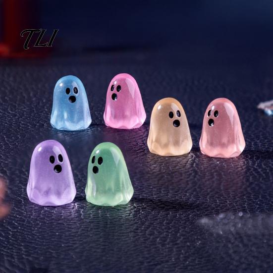 Glowing Ghost Figurines 6PCS Luminous Mini Figures, Miniature Glow in The Dark Halloween Decorations Ornaments, Theme Resin Collections for Party