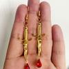 Personality Goth Sliver Color Knife Blood Sword Red Blood Drops Crystal Dangle Earrings for Women Men Hallowmas Jewelry Gifts