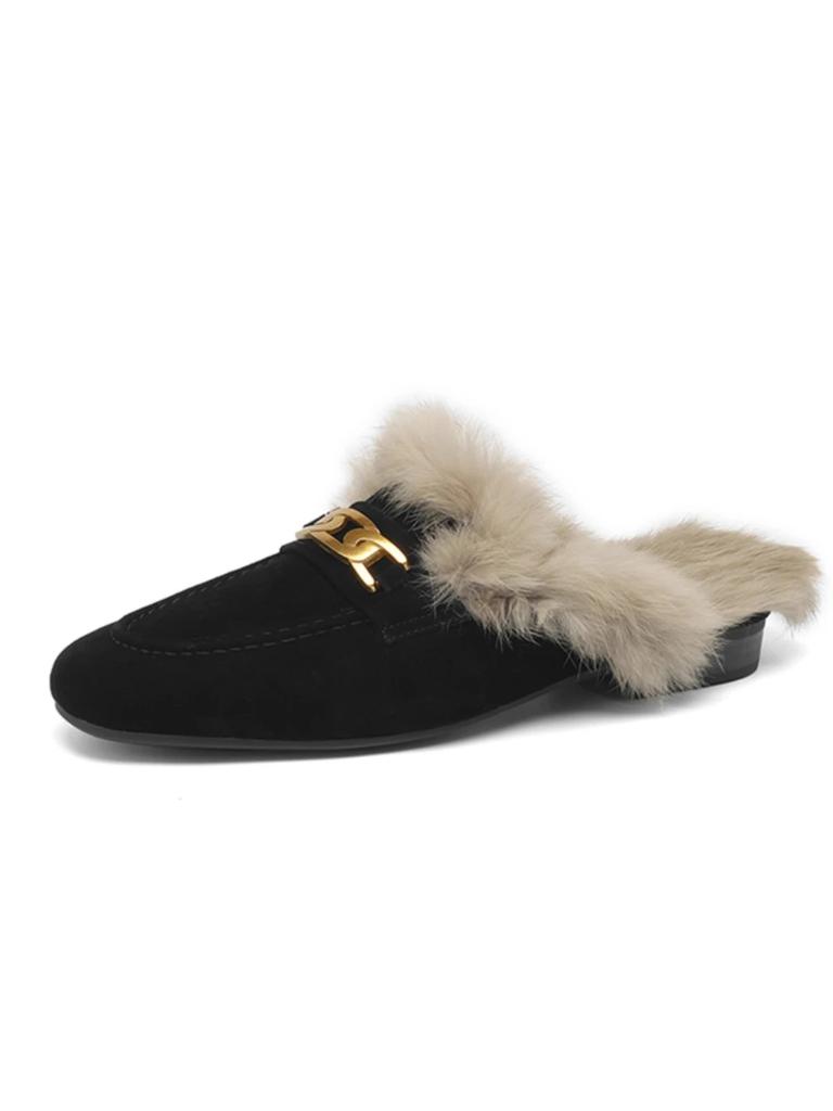 Damesko Vinter Dame Tøffel Luksus Slides Nitter Mules Sexy Loafers Lav Tådekkende 2024 Designer Flats Metallpynt