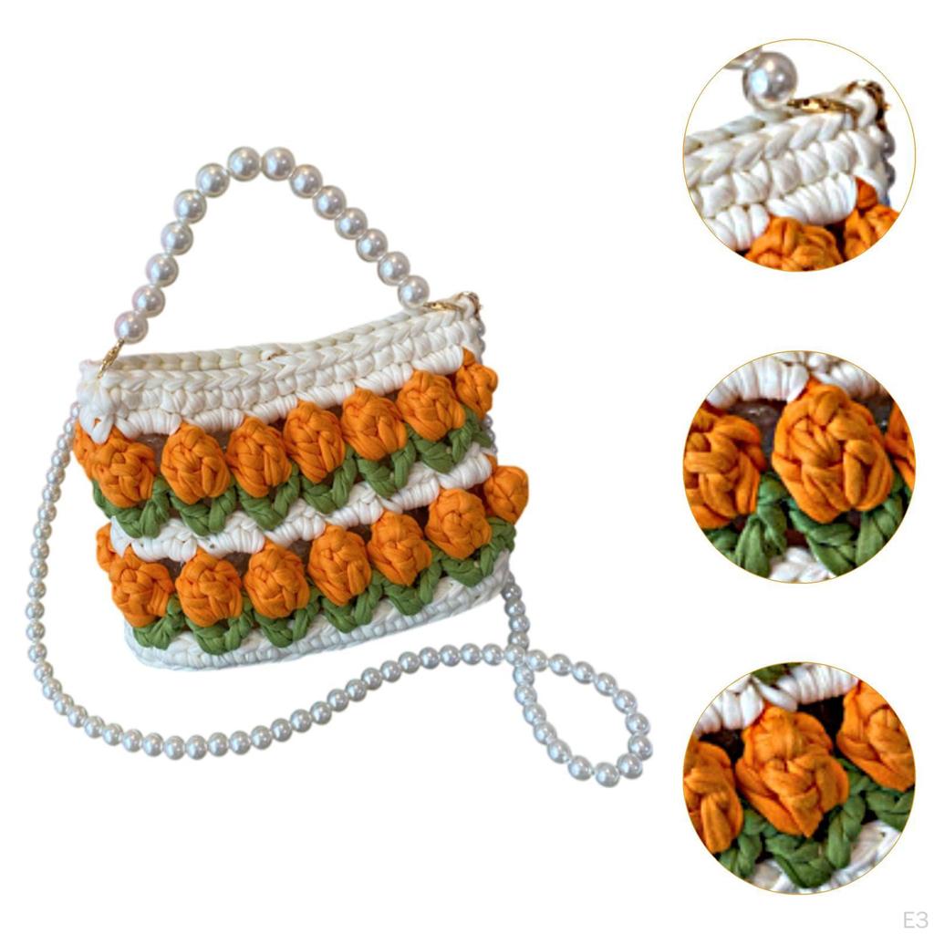 DIY Knitting Crochet Bag Kit Flower Hand Woven Handbag 7.09x2.76x5.12" Crossbody Girls Holiday