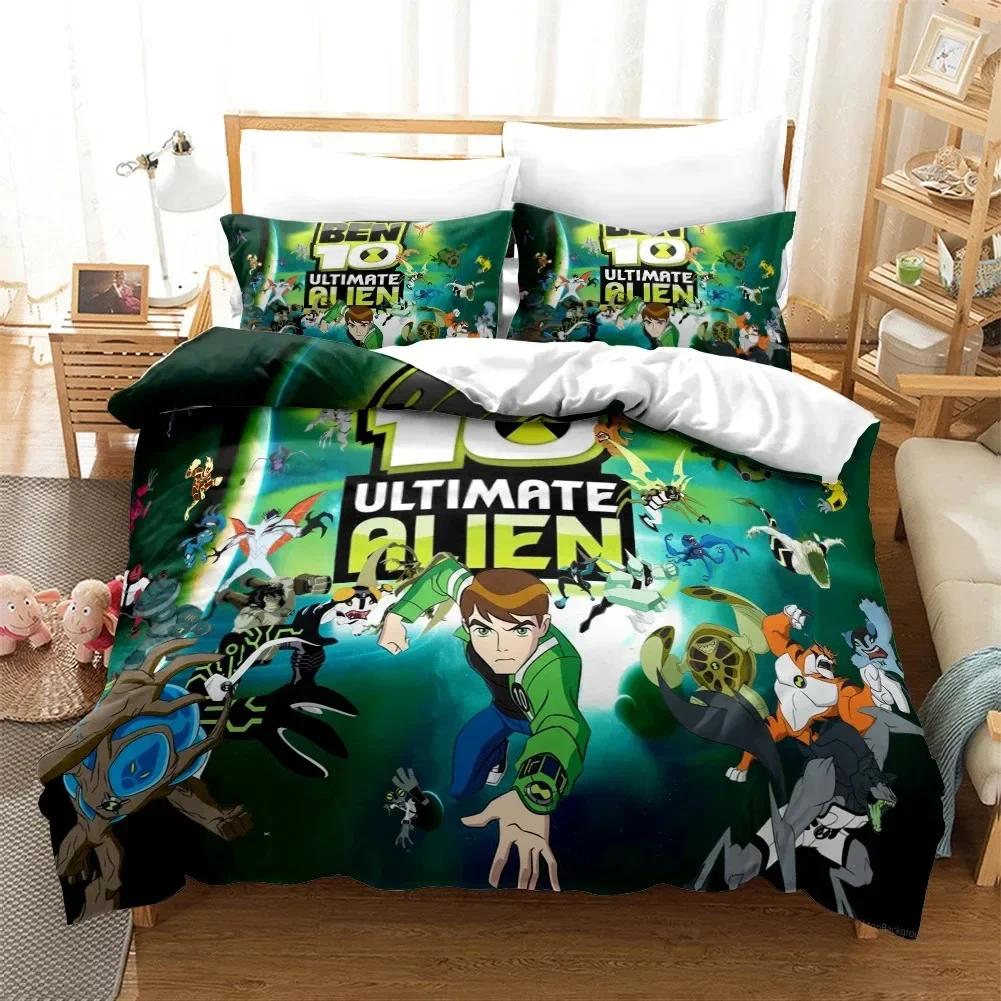 3D Cartoon Ben10 Bedding Set Print Bed Set With Pillowcase Bed Duvet Cover Soft Single Double Queen Super King Size Home Textile