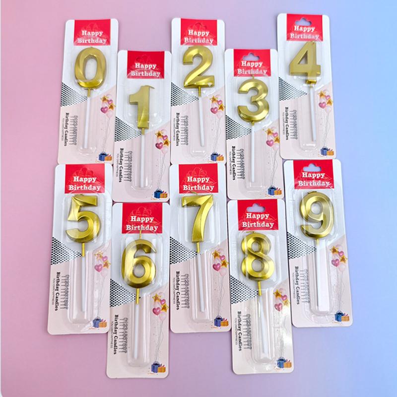 50pcs/lot Wholesale Gilding Number 0-9 Sweet Birthday Cake Candles Bulk Sales Cakes Decorating Supplies for Home Decor