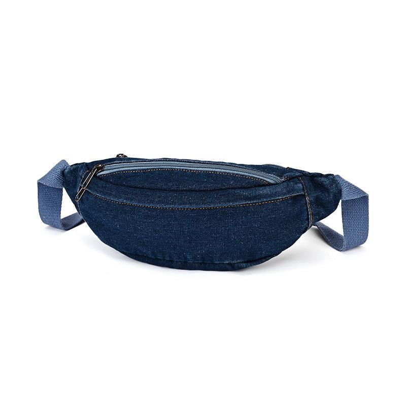 Sac bandoulière en jean pour femme Sac banane bandoulière Sac de poitrine décontracté en forme de demi-lune Sac de taille en jean bleu avec sangle réglable pour le voyage