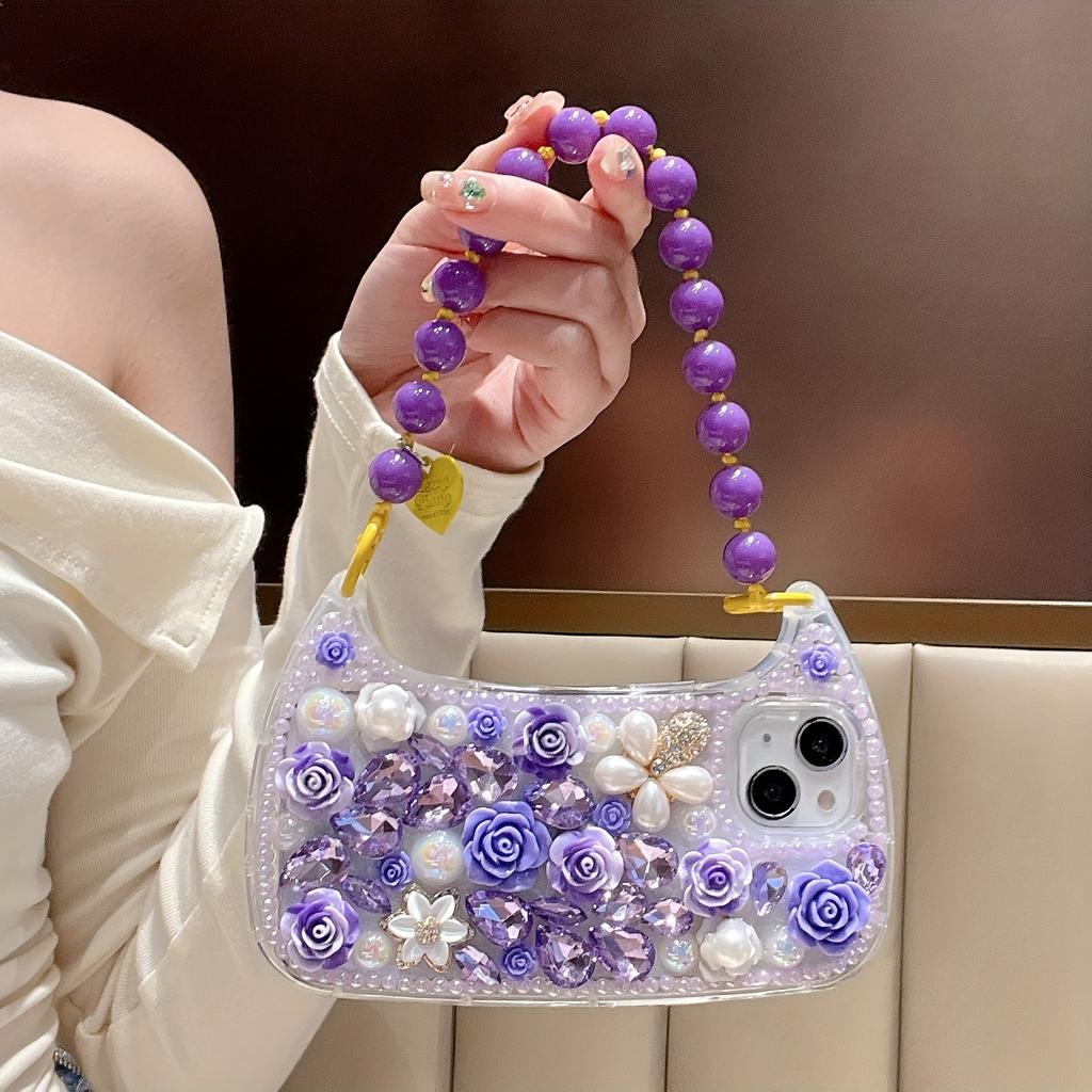 Handmade Hanging Chain Handbag Full Screen Sticker Drill Phone Case for iPhone 16 15 14 13 12 11 Pro Max