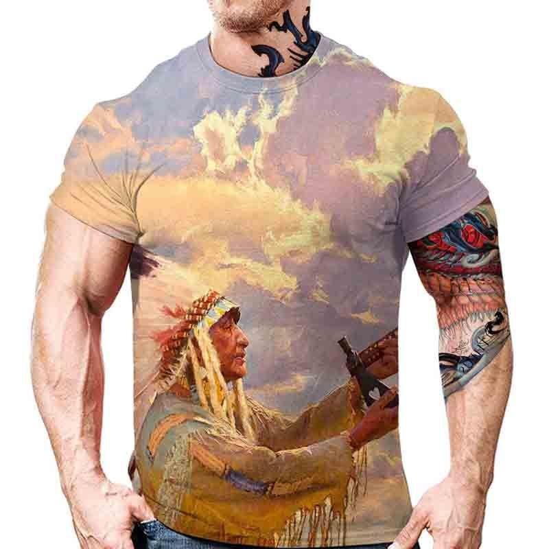 

Футболки с 3D-принтом «Летние индейцы», мужские и женские, повседневные, с коротким рукавом, в стиле ретро, большие размеры, топы Harajuku Y2k, футболки, детская одежда 2XL