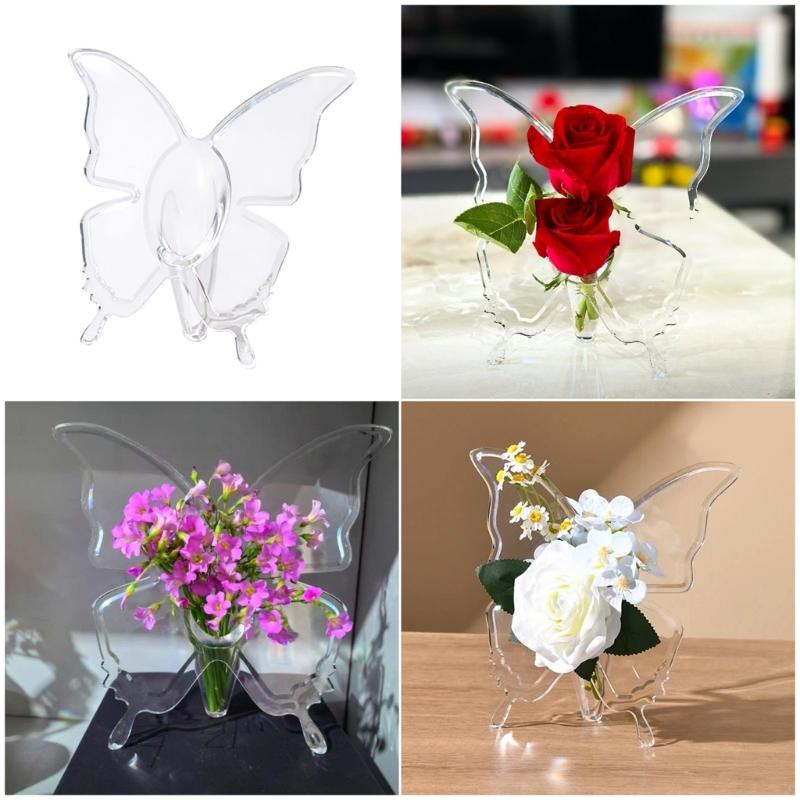 Artistic Butterfly Shape Vases Clear Acrylic Creative Art Desktop Centerpieces Tabletop Decoration for Home