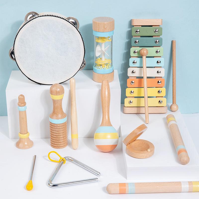 Early Education Children'S Simulation Musical Instrument 9-Piece Set Orff Percussion Instrument Drum Rattle Sandhammer Toy Music Set