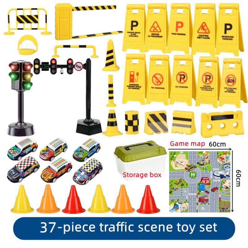 Cross-Border Traffic Simulation Toy Set with Cone, Speed Bump, Parking Lot Barrier, Water Barrier, and Warning Signs