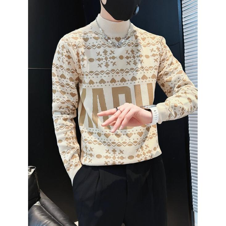 round Neck Sweater Men's Fashion Brand Handsome Autumn and Winter Undershirt New Men's Graceful Slim-Fit Tops