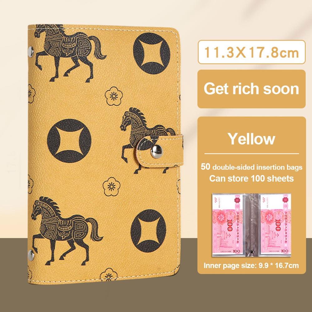 

The Year of The Horse 100 Envelopes Money Saving Challenge Large Capacity Waterproof Savings Binder PU Portable жёлтый