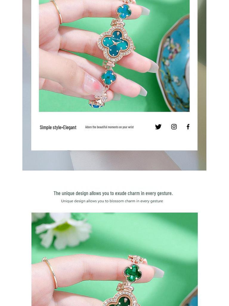 Women's Fashion Quartz Watch with Four-Leaf Clover Bracelet