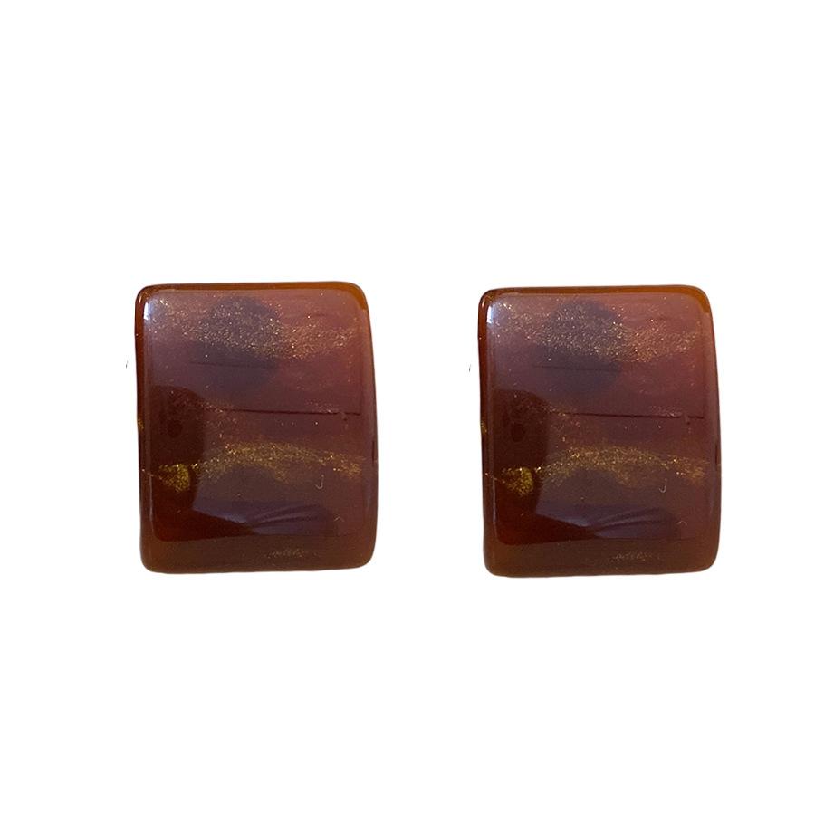 Silver needle resin smudge square fashion simple earrings retro Maillard temperament stud earrings niche high-end earrings