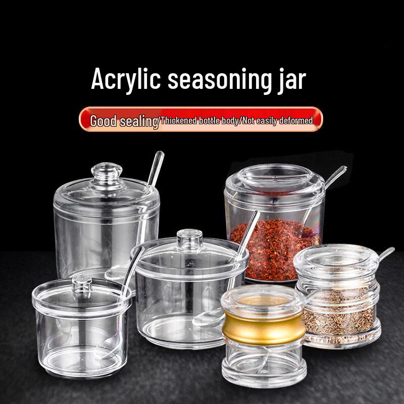 Transparent Acrylic Spice Jars with Spoons, 200ml, 10-Pack