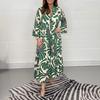 Abito Maxi da Donna Maniche a Tre Quarti Colore a Contrasto Stampa Vintage Oversize Patchwork Lunghezza alla Caviglia Decorazione Bottoni Vita Alta Abito Lungo alla Caviglia da Donna