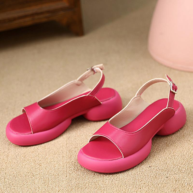 

Женские сандалии 2025 лето новые универсальные с открытым носком на толстой подошве с ремешком на щиколотке римские пляжные сандалии женские дерьмовые сандалии 40 розы красного