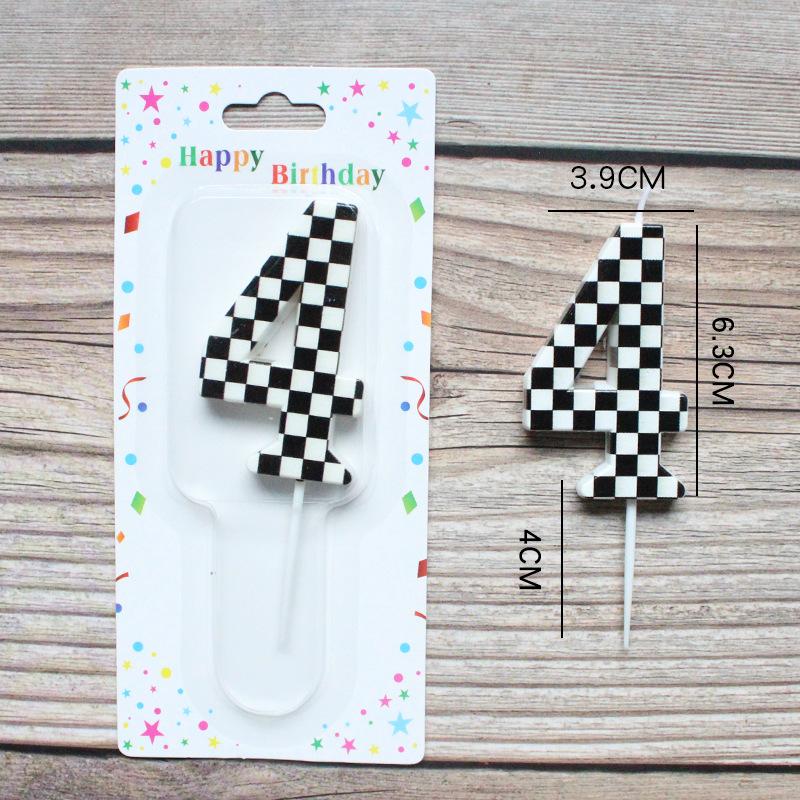 Checkerboard Number 0-9 Candle Birthday Party Decoration Black and White Grid Suction Card Number Candle
