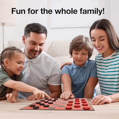 Portable Checkers Game for Kids & Adults - 15x15 Inch Board with 24 Checkers (12 Red, 12 Black)
