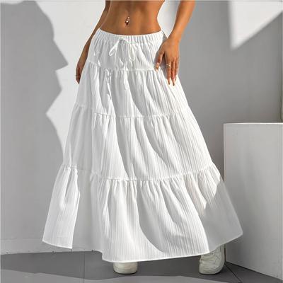 White Skirt Women's High Waist, New Elastic Lace-up Cake Skirt, Thin and Big Swing Skirt