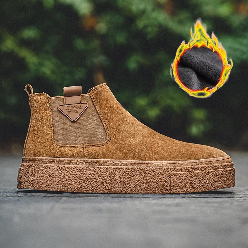 

Chelsea foot boots winter velvet British style retro versatile Martin boots men s shoes flip fur mid-top boots 44