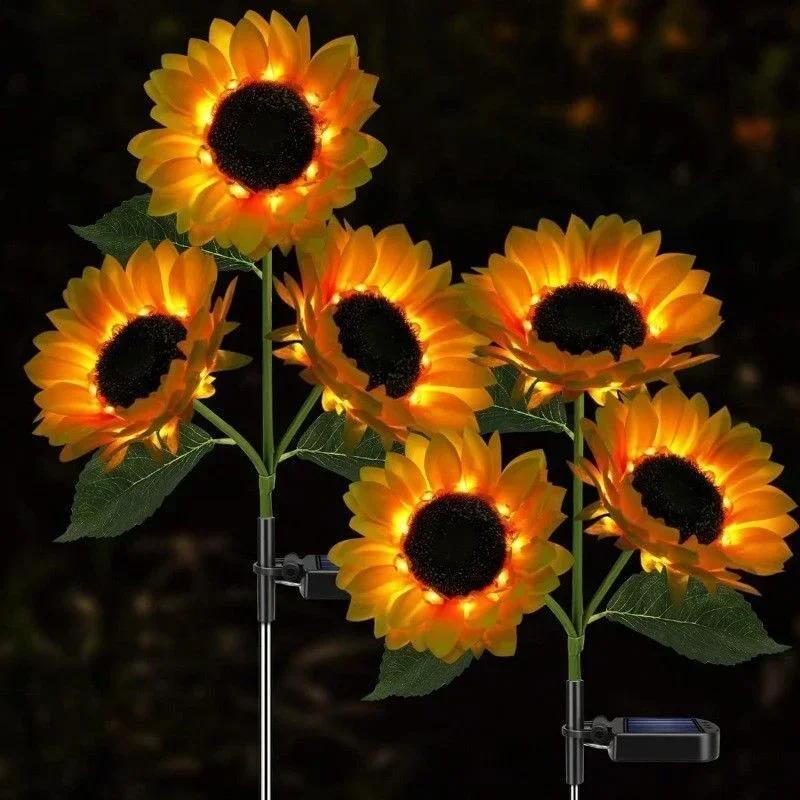 1/3 Head Solar Simulation Sunflower Lights Garden Decor Yard Lawn Night Lights  LED Landscape Lamp Home Decoration Flower Light