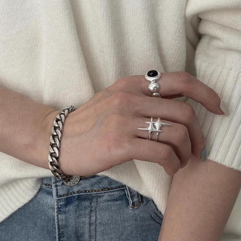 Copper Unique Fashion Ring Featuring Contemporary Open Design And Black Onyx Stone
