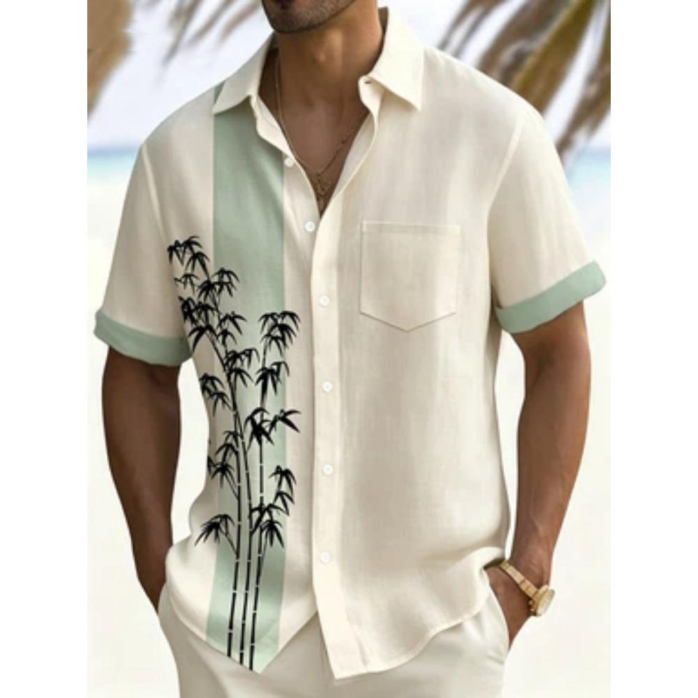 

Vintage Print Men s Large Size Button Pocket Short Sleeve Hawaiian Shirt 6XL