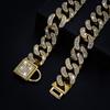 Strong Metal Dog Chain Collars Shiny Diamond Stainless Steel Necklace French Bulldog Training Collar Strap Gold for Big Dogs
