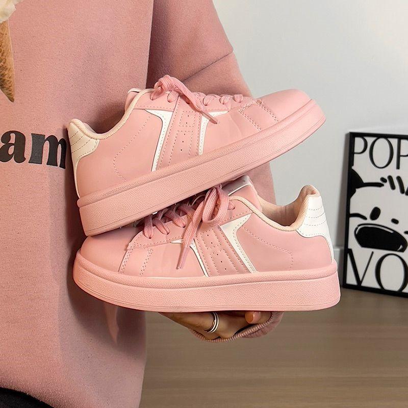 Original women's shoes 2025 thick-soled white shoes new spring popular versatile leisure sports round head flat baseplate shoes