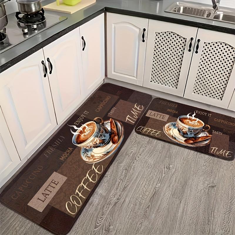 Tappetino Morbido da Cucina con Stampa Caffè - Tappeto Runner e Zerbino in Poliestere Antiscivolo Lavabile per Arredamento Casa - Tappetino Resistente allo Sbiadimento