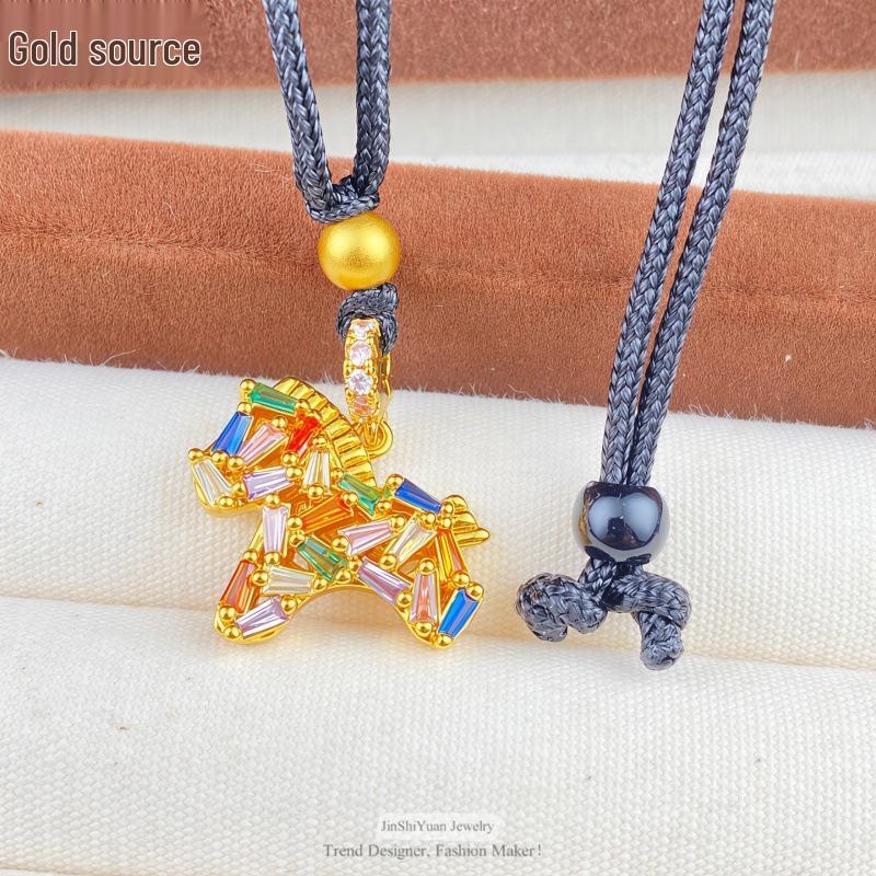 Gold-Style Sand Inlaid Diamond Pendant Necklace, New Chinese Compass Design