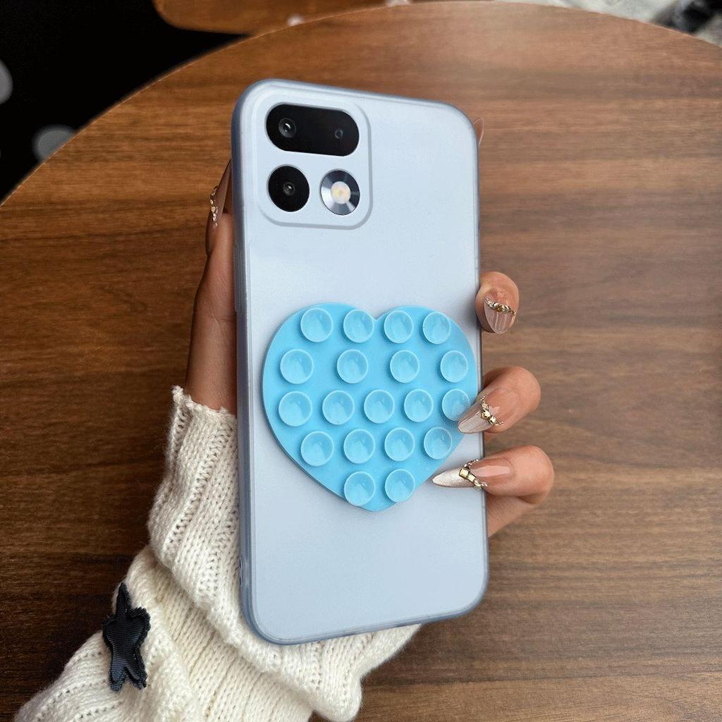 Heart Shape Suction Cup Phone Case for Realme 16 Pro 5G,16 Pro+ 5G Semi Transparent Matte Shockproof Soft TPU Cover