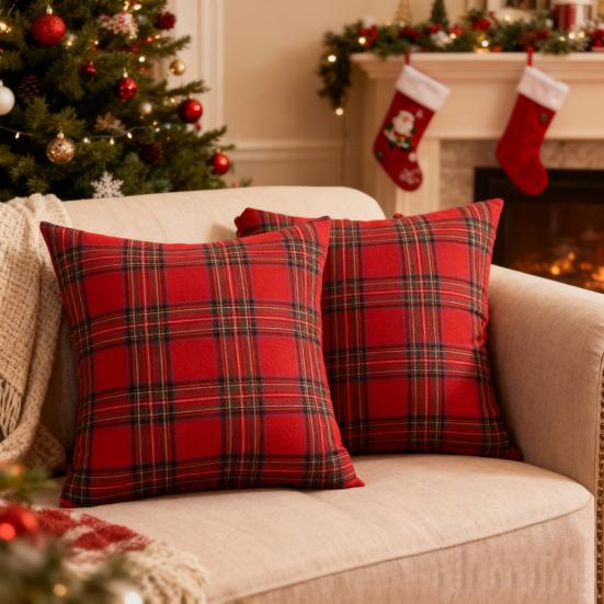 Copricuscino a Scacchi Natalizio Federa per Cuscino Albero di Natale con Cerniera Nascosta Copricuscino Plaid da Lancio per Decorazioni Festive per la Casa e la Fattoria