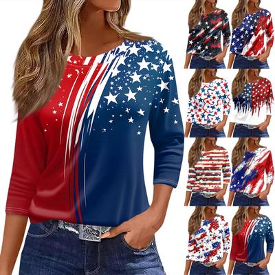 Women's T Shirt Print 3/4 Sleeve Daily Fashion Basic Round Neck Regular Top