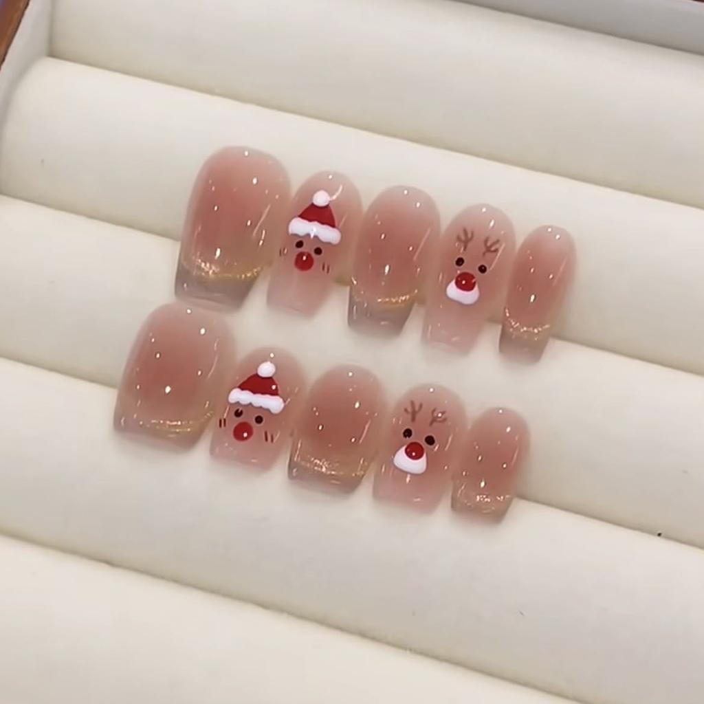 Pure Handmade Phototherapy Manicure Santa Claus Wears Nails Finished Cat Eye Nail Patches To Show Whiteness and Temperament