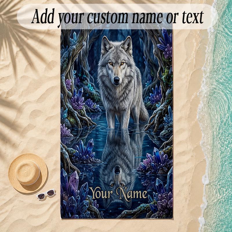 Fox Theme Soft Beach Towel Personalized Custom Name Text Towel Portable for Beach Pool Travel