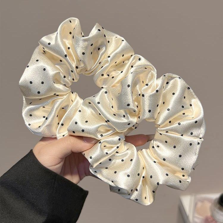 High-End French Satin Polka Dot Scrunchie - Elastic Hair Tie & Bun Accessory for Women