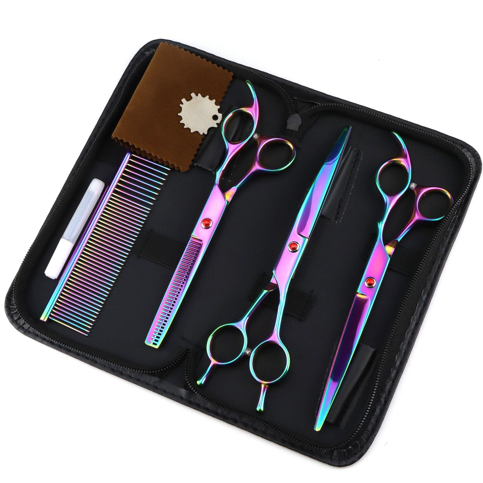 7.0, 8.0 inch color pet beauty scissors set stainless steel pet beauty scissors cross-border special supply 7.0inch pet scissors set