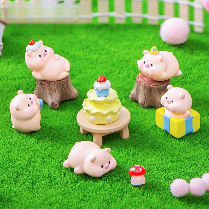 10Pcs/set Cartoon Party Pig Animal Miniatures Resin Ornaments Diy Fairy Garden Decoration Micro Landscape