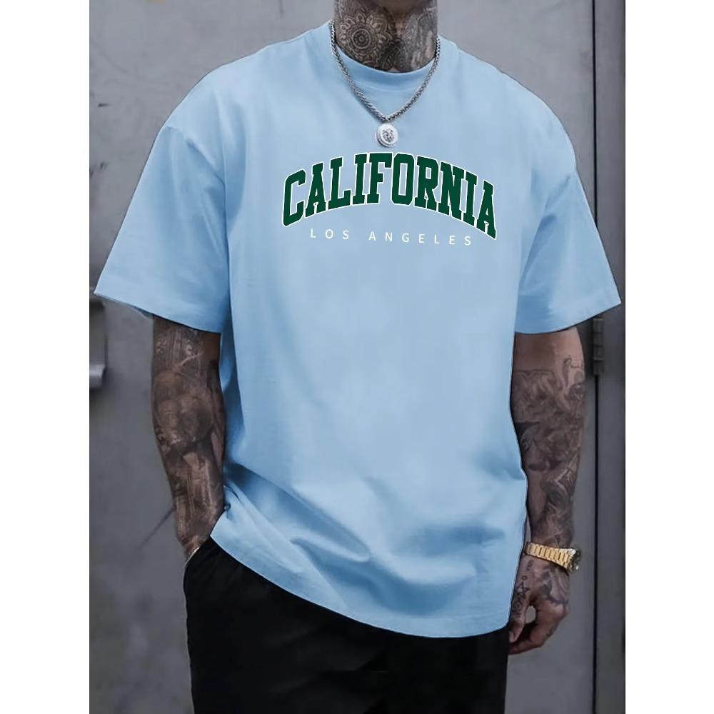 Sommar Herr 100% Bomull Casual Sport Lös Stor kalifornien bokstav Tryckt Bekväm Rund Hals Kort Ärm T-shirt Topp