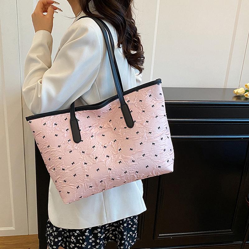 Retro Shopper Shoulder Bags for Women Large Capacity Tote Bag New Designer Bow Print Purses and Handbags KTB