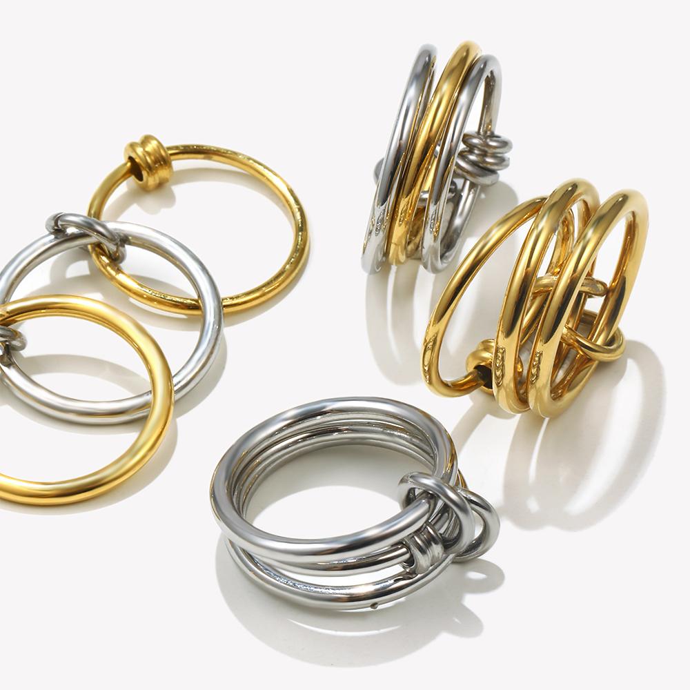 E.B.belle Multiple Layers Strand Loop Indext Finger Rings for Women Lead&nickle Free Stainless Steel Gold Plated Ring