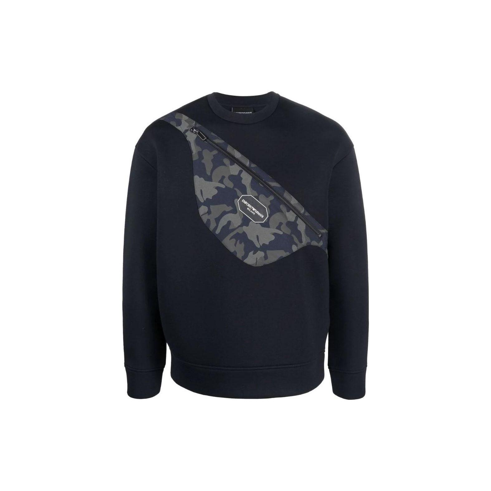 Emporio Armani Ss22 Logo Print Crew Neck Long Sleeve Ribbed Hem Sweatshirt Men sweatshirt Black 6K1M90-1JUWZ-0920 XXL