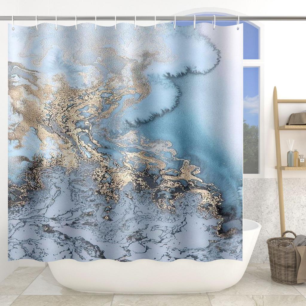 Marble Texture Printing Bathroom Non-Slip Floor Mat Shower Curtain Combination Carpet European And American Style