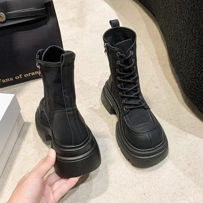 

Жіночі зимові черевики челсі з квадратним каблуком до середини гомілки Модні жіночі туфлі з гумового ПУ 2024 року Однотонний круглий носок Zapatos Para Mujeres 40 чорний