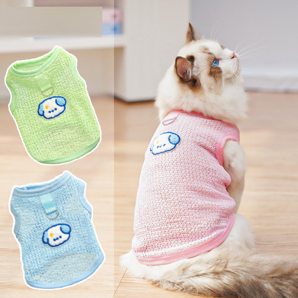 Puppy Embroidered Teddy Vest Summer Cute Dog Clothes Hollow Out Breathable Pomeranian Pullover Fashion Mesh Maltese T-Shirt