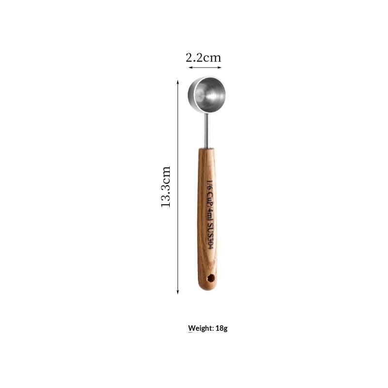 Wooden Handle Stainless Steel Measuring Cups Spoons Baking Tools Coffee Measuring Spoon Set Bartending Scale Accessories